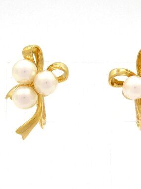 mikimoto 18K Yellow Gold Cream Pearl Clip On Earrings